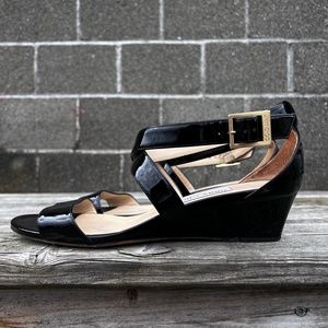 Jimmy Choo Patent-Leather Low Wedge Sandals